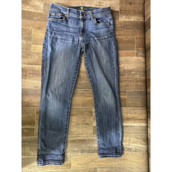 7 For All Mankind Skinny Crop & Roll‎ Jeans Size 28 Mid-Rise Medium Wash Denim - Picture 1 of 9
